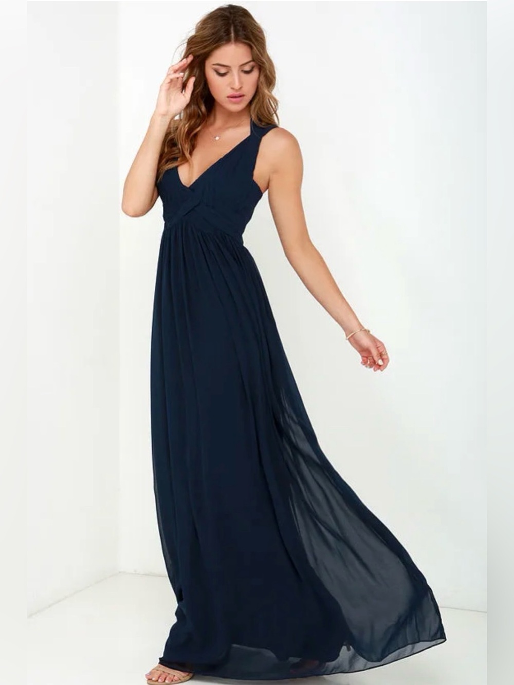 Lulus Navy Maxi Halter Dress "Strike a Minerva" Size S 
New w/o tags -